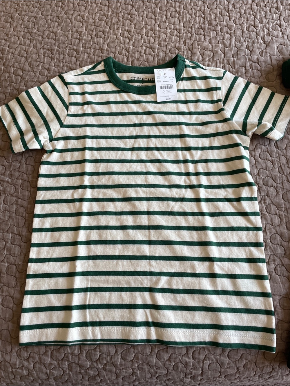 Crewcuts Green & Cream Striped Crewneck Tee